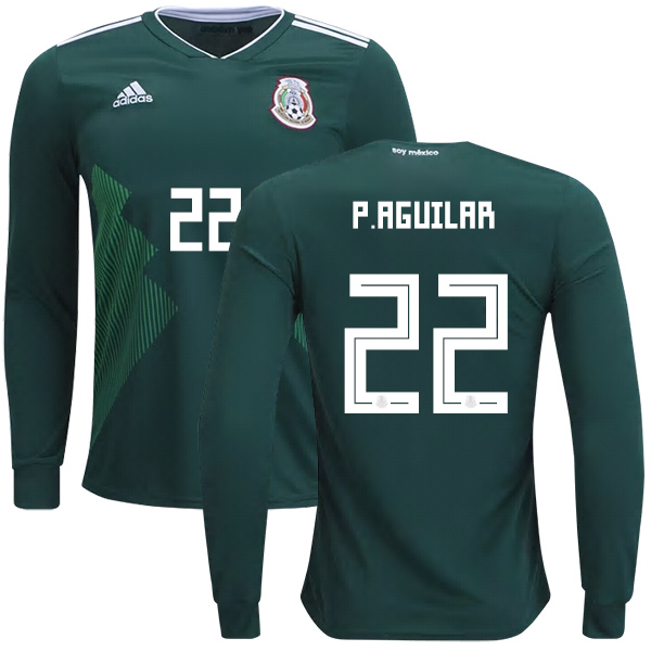 Mexico #22 P.Aguilar Home Long Sleeves Kid Soccer Country Jersey - Click Image to Close